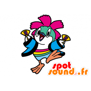 Mascot gul fugl, blå og rosa, morsom og fargerik - MASFR029577 - 2D / 3D Mascots