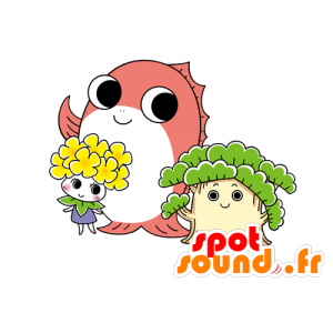 3 mascottes de bonshommes très colorés aquatiques et fleuris - MASFR029582 - Mascottes 2D/3D