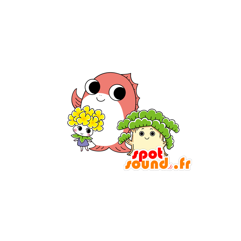 3 mascottes de bonshommes très colorés aquatiques et fleuris - MASFR029582 - Mascottes 2D/3D