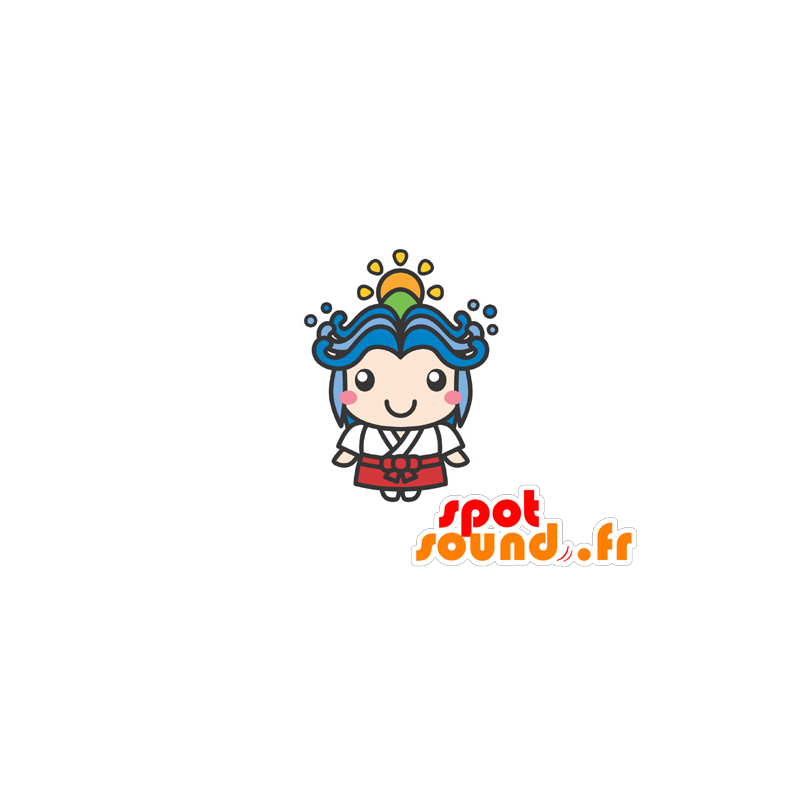 Mascotte de fillette, de poupée avec les cheveux bleus - MASFR029583 - Mascottes 2D/3D