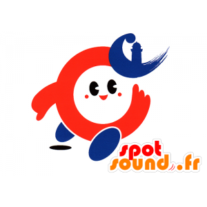 Snowman maskotka runda, czerwony, biały i niebieski - MASFR029585 - 2D / 3D Maskotki