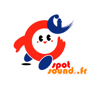 Round snowman mascot, red, white and blue - MASFR029585 - 2D / 3D mascots