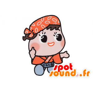 Chłopiec maskotka noszenie pomarańczowy strój i szary - MASFR029586 - 2D / 3D Maskotki