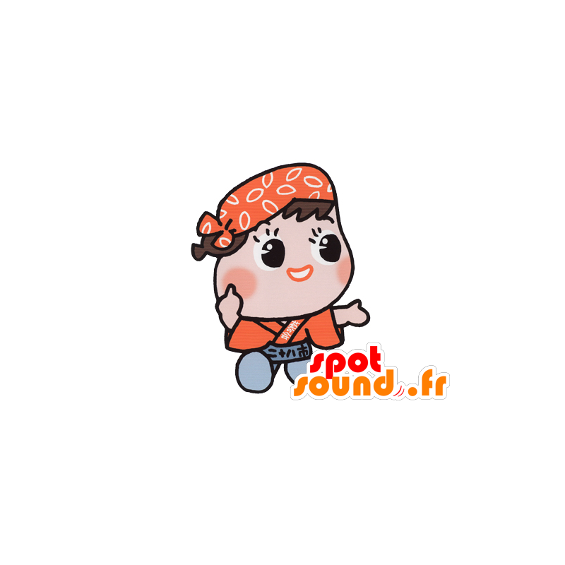 Mascotte de petit garçon vêtu d'une tenue orange et grise - MASFR029586 - Mascottes 2D/3D