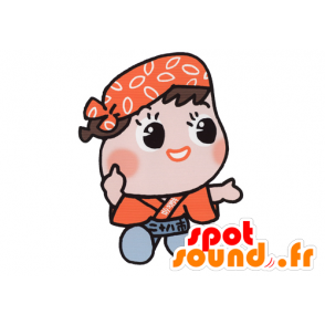 Mascotte de petit garçon vêtu d'une tenue orange et grise - MASFR029586 - Mascottes 2D/3D