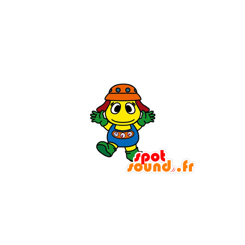 Yellow character mascot, blue and orange - MASFR029602 - 2D / 3D mascots