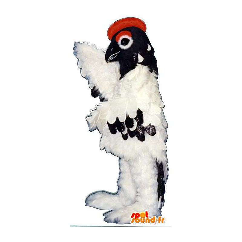 Hvid, sort og rød fuglemaskot - Spotsound maskot kostume