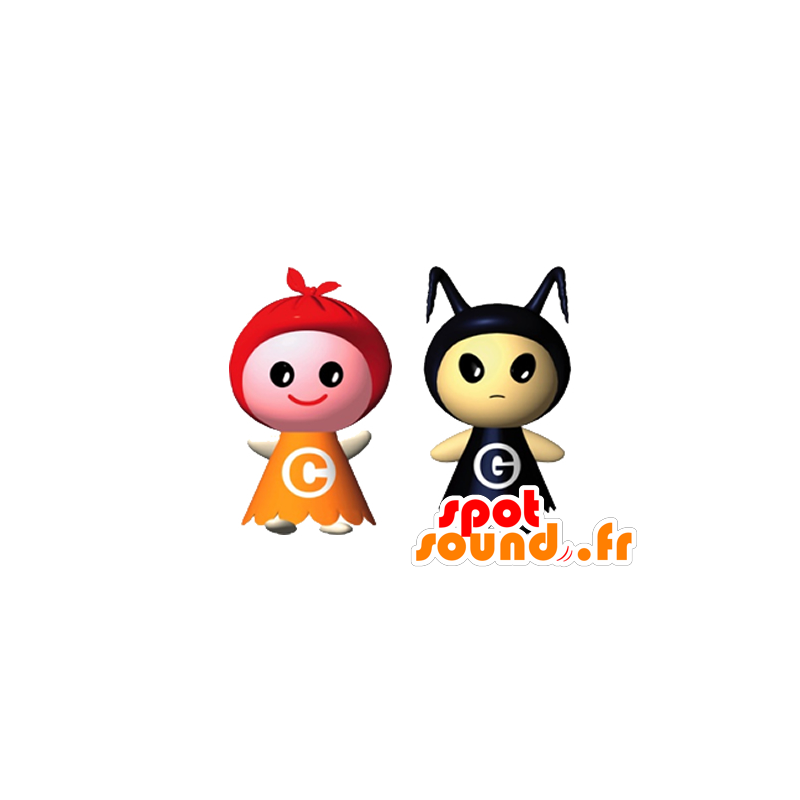 2 Haustiere: ein rosa Mädchen und ein Junge beige - MASFR029614 - 2D / 3D Maskottchen