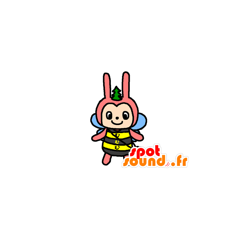 Insect mascot, yellow bee, black, pink and blue - MASFR029619 - 2D / 3D mascots