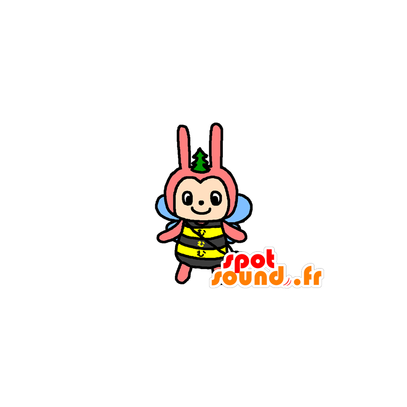 Mascota del insecto, abeja amarillo, negro, rosa y azul - MASFR029619 - Mascotte 2D / 3D