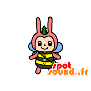 Mascotte insetto, ape giallo, nero, rosa e blu - MASFR029619 - Mascotte 2D / 3D