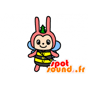 Hyönteinen maskotti, keltainen bee, musta, pinkki ja sininen - MASFR029619 - Mascottes 2D/3D