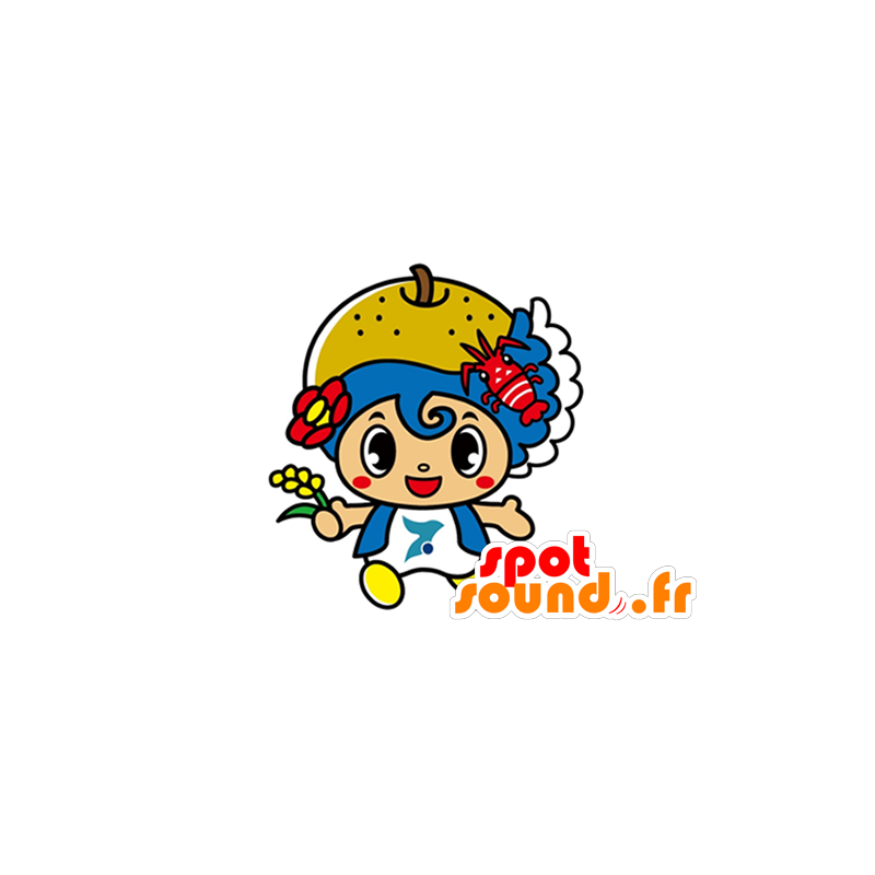 Mascot blue man, vakantieganger, wave - MASFR029620 - 2D / 3D Mascottes