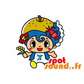 Mascot blue man, vakantieganger, wave - MASFR029620 - 2D / 3D Mascottes