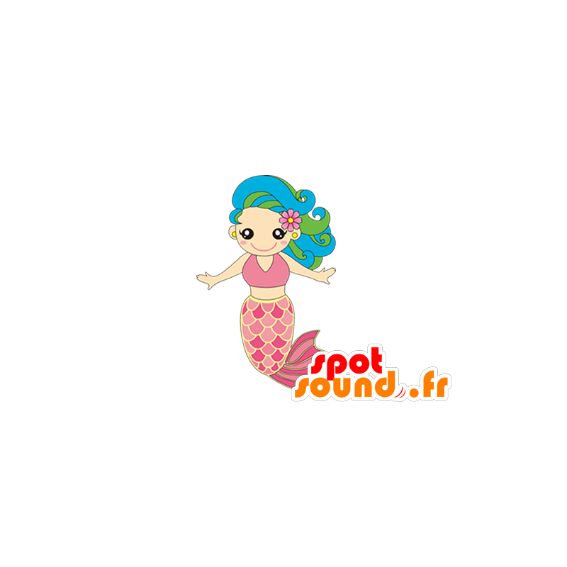 Mascot sirena bonita de color rosa con el pelo azul - MASFR029623 - Mascotte 2D / 3D