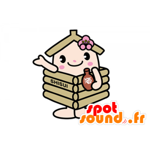 Mascotte en forme de hutte blanche et marron - MASFR029624 - Mascottes 2D/3D