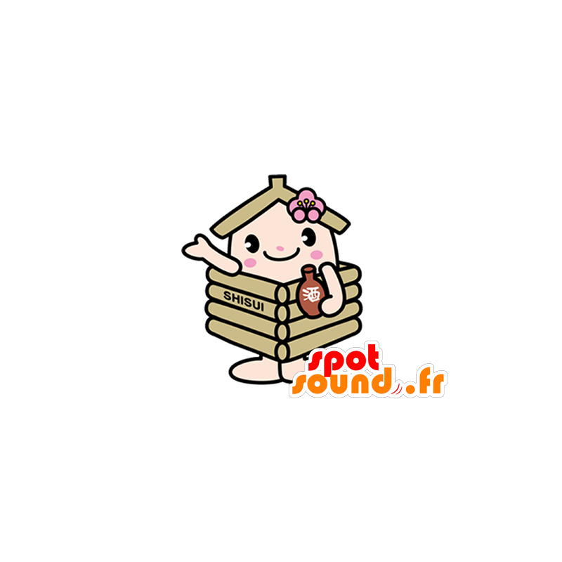 Mascotte en forme de hutte blanche et marron - MASFR029624 - Mascottes 2D/3D