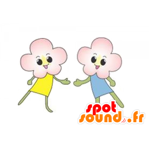 2 mascottes de fleurs, souriantes et joviales - MASFR029625 - Mascottes 2D/3D