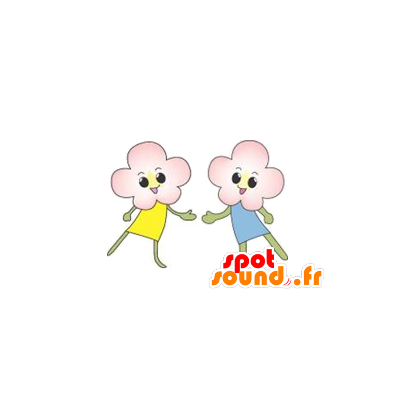 2 mascottes de fleurs, souriantes et joviales - MASFR029625 - Mascottes 2D/3D
