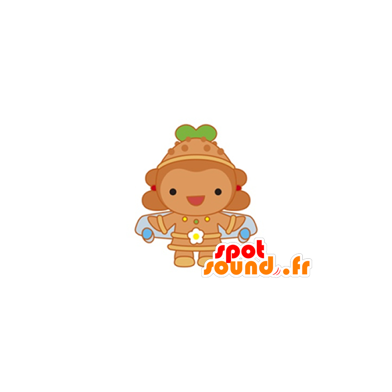 Brown sneeuwman mascotte met vliegtuigvleugels - MASFR029628 - 2D / 3D Mascottes