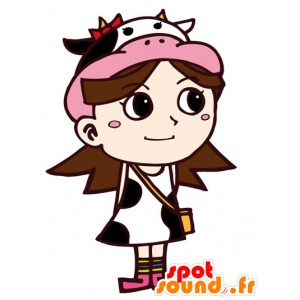 Mascot jente kledd i svart og hvitt ku - MASFR029635 - 2D / 3D Mascots