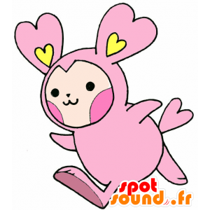 Pink and yellow rabbit mascot, with hearts - MASFR029639 - 2D / 3D mascots