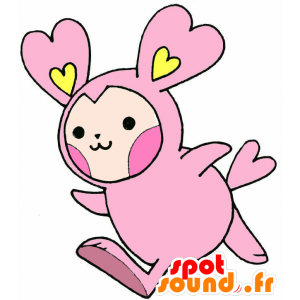 Roze en geel konijn mascotte, met hartjes - MASFR029639 - 2D / 3D Mascottes