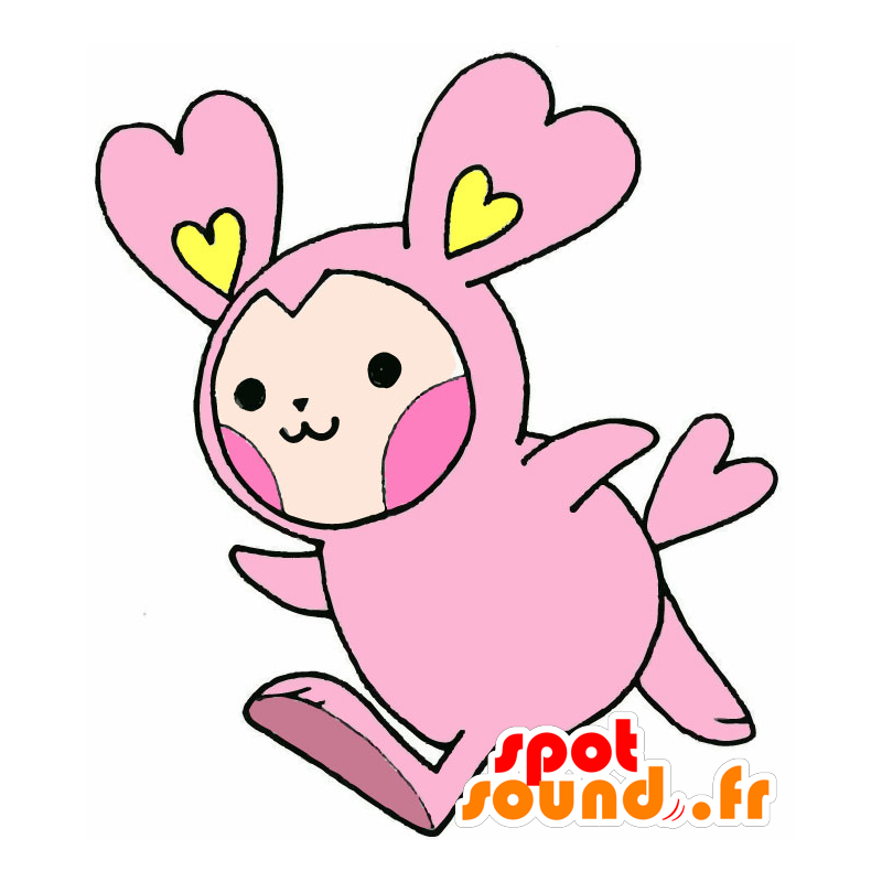 Pink and yellow rabbit mascot, with hearts - MASFR029639 - 2D / 3D mascots