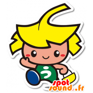 Mascot blond pojke med ett jättehuvud - Spotsound maskot