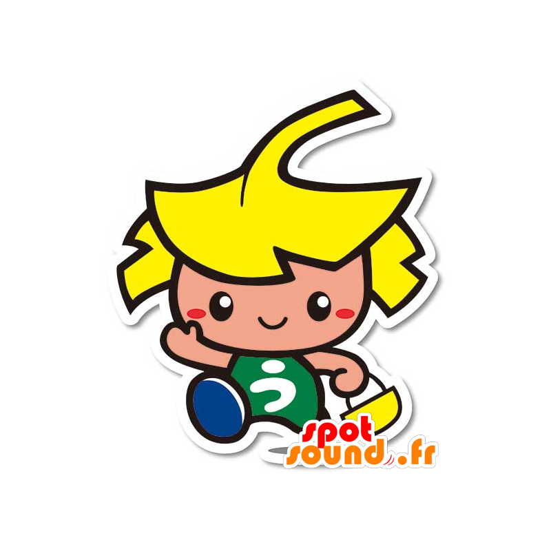 Mascot blond pojke med ett jättehuvud - Spotsound maskot
