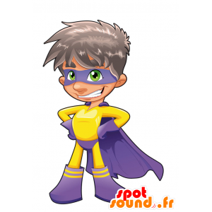 Super-herói da mascote com um vestido roxo e amarelo - MASFR029644 - 2D / 3D mascotes