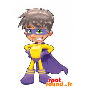 Superheltmaskot med et lilla og gult kostume - Spotsound maskot