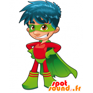 Superheltmaskot i grøn og rød tøj - Spotsound maskot kostume