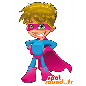 Superhjälte maskot med rosa och blå outfit - Spotsound maskot