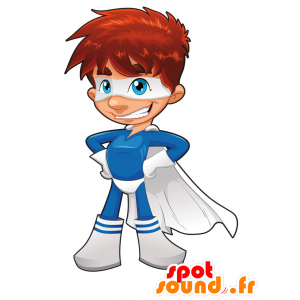 Super-herói mascote roupa branca e azul - MASFR029647 - 2D / 3D mascotes