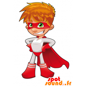 Mascota del muchacho, traje de superhéroe en rojo y blanco - MASFR029648 - Mascotte 2D / 3D