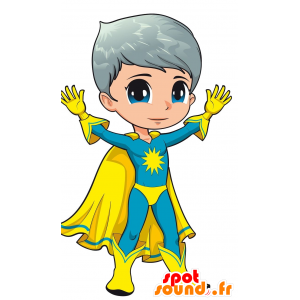 Mascote-herói em combinação azul e amarelo - MASFR029666 - 2D / 3D mascotes