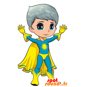 La mascota de superhéroes en combinación azul y amarillo - MASFR029666 - Mascotte 2D / 3D