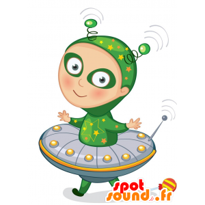 Mascot alien, green alien with saucer - MASFR029670 - 2D / 3D mascots