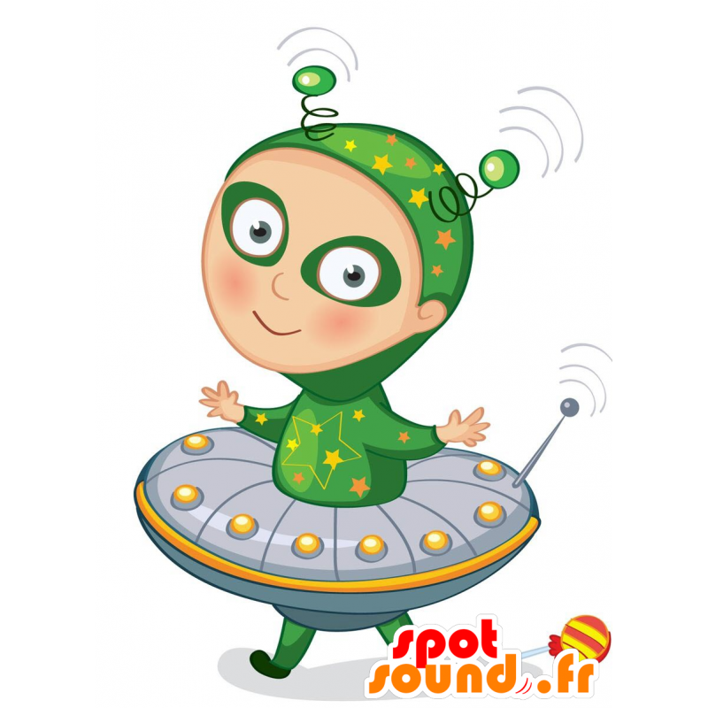Mascot vreemd, groene vreemdeling met schotel - MASFR029670 - 2D / 3D Mascottes