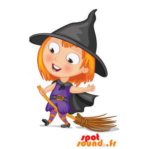 Red-haired witch with a broom mascot - MASFR029671 - 2D / 3D mascots