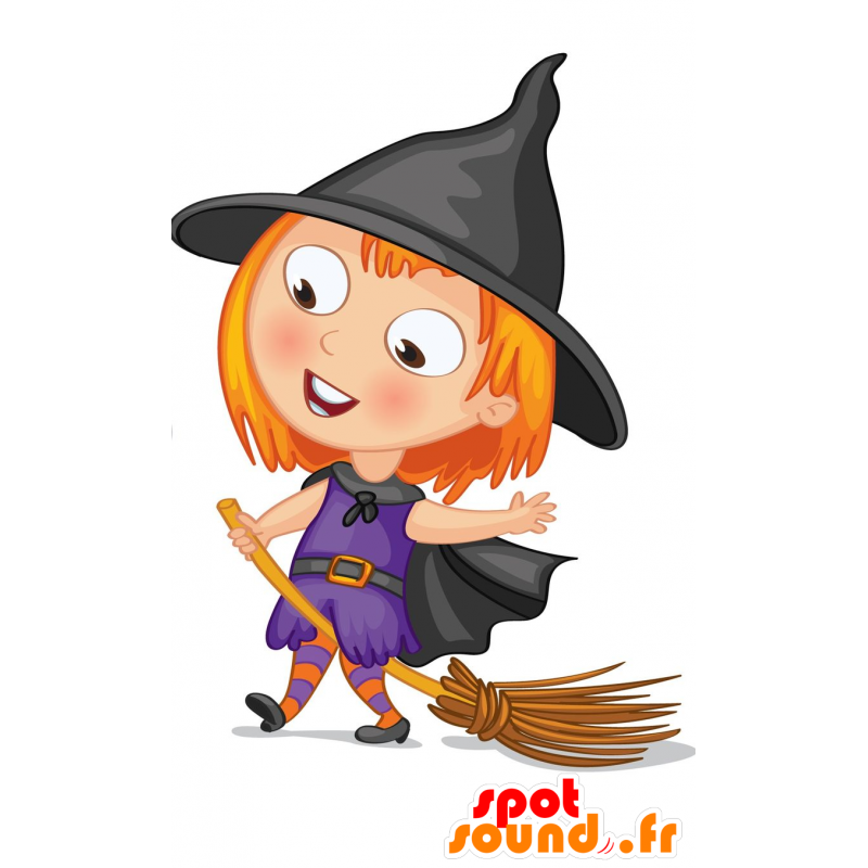 Red-haired witch with a broom mascot - MASFR029671 - 2D / 3D mascots
