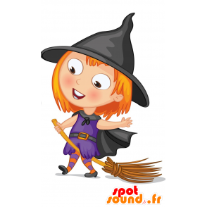 Red-haired witch with a broom mascot - MASFR029671 - 2D / 3D mascots