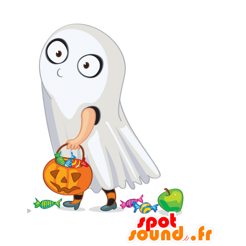 Bianco fantasma mascotte, divertente e originale - MASFR029672 - Mascotte 2D / 3D