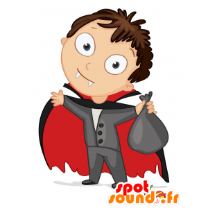 Vampire mascotte vestita di nero e rosso, con un mantello - MASFR029673 - Mascotte 2D / 3D