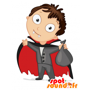 Mascotte de vampire habillé en noir et rouge, avec une cape - MASFR029673 - Mascottes 2D/3D