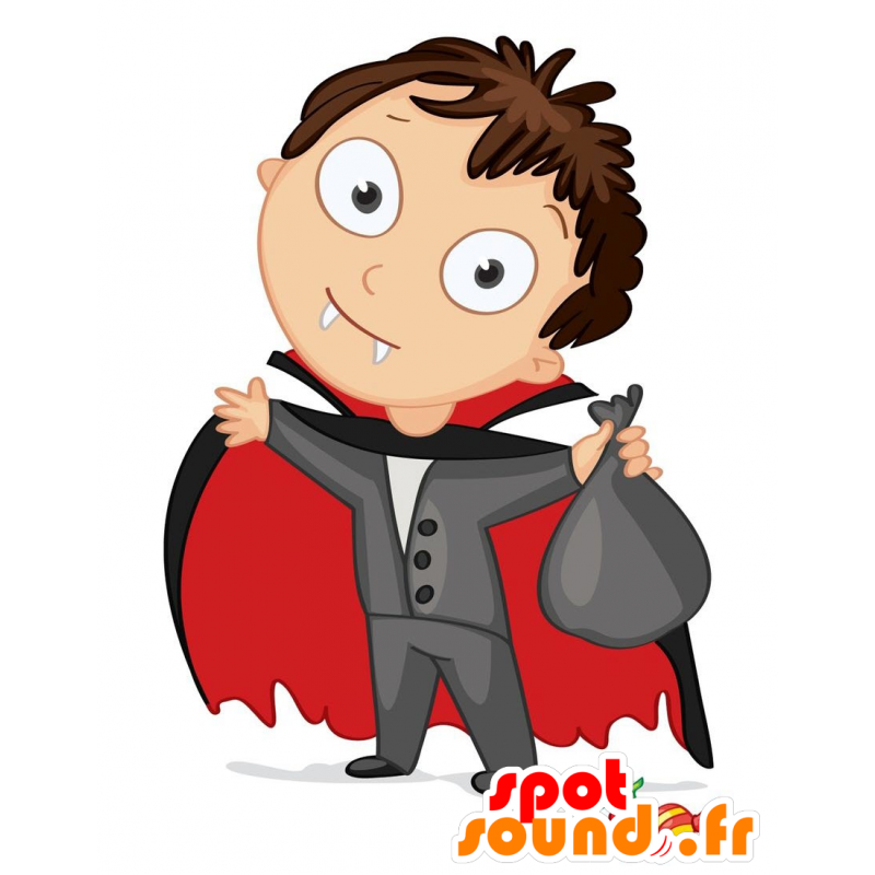 Vampire mascotte vestita di nero e rosso, con un mantello - MASFR029673 - Mascotte 2D / 3D