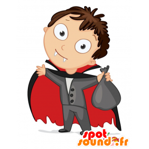 Vampire mascotte gekleed in zwart en rood, met een cape - MASFR029673 - 2D / 3D Mascottes