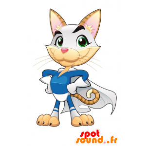 Kattmaskot klädd i superhjältdräkt - Spotsound maskot