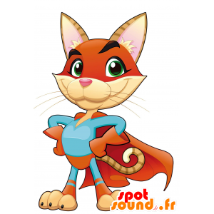 Beige und rosa Katze Maskottchen in Superhelden-Kostüm - MASFR029676 - 2D / 3D Maskottchen